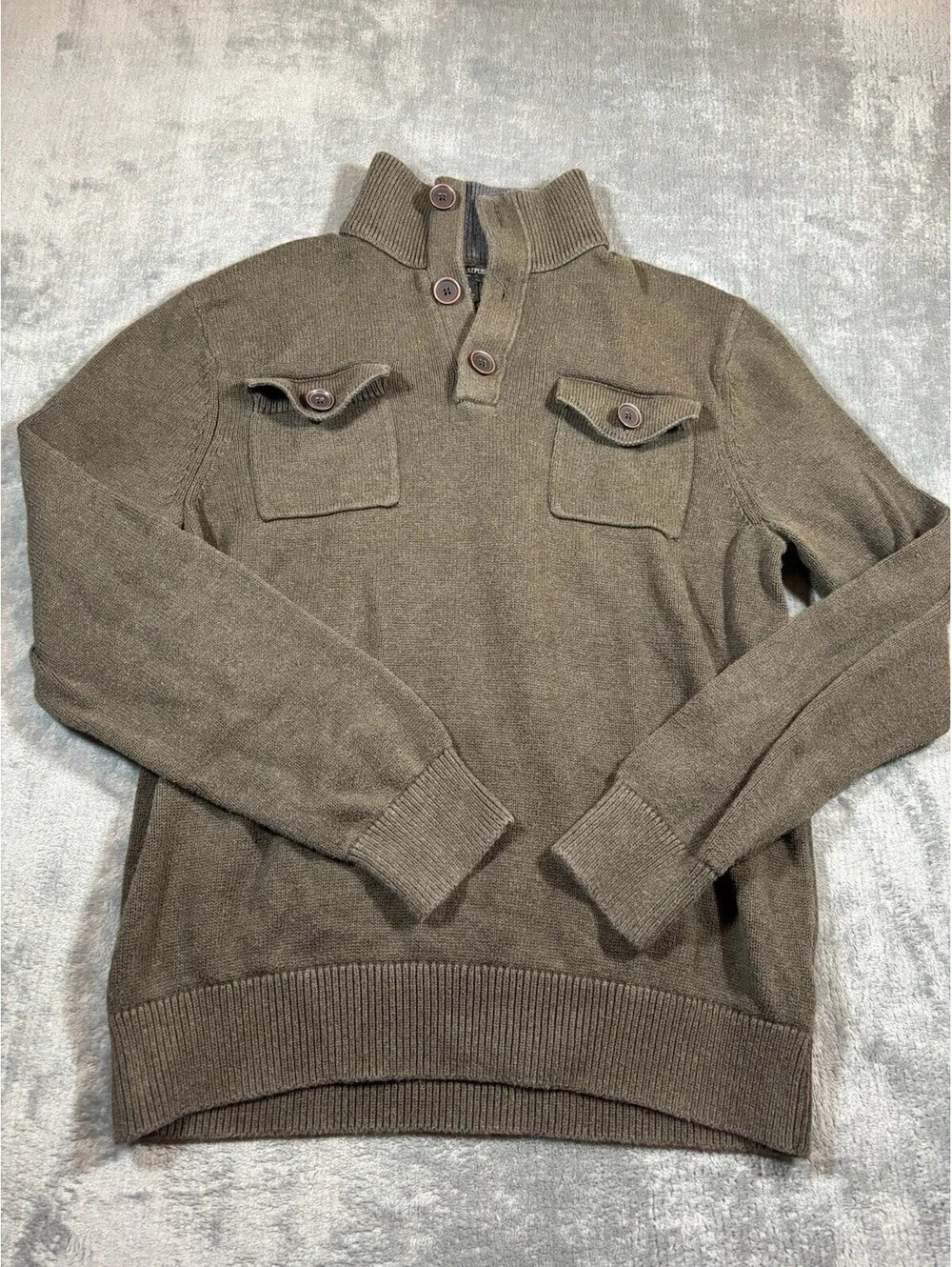 Banana Republic Mockneck Henley Sweater Men Medium Brown Khaki Cotton